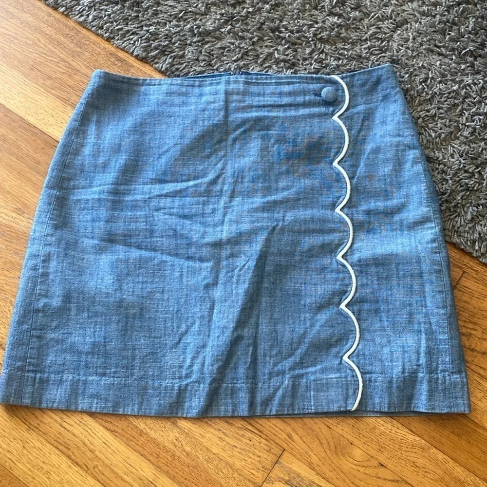 J. Crew Scalloped Chambray Blue Skirt Size 10